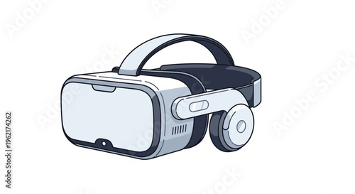 A pixel art virtual reality headset with headphones is displayed on a plain white background.