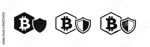 Bitcoin Security Icon Set - Cryptocurrency Protection and Safe Transactions