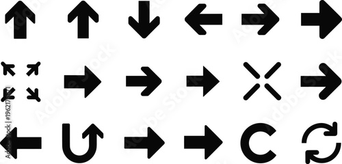 Set of Arrows, Directional Icons, and Refresh/Reset Symbols for User Interface, Navigation, and Digital Interactions