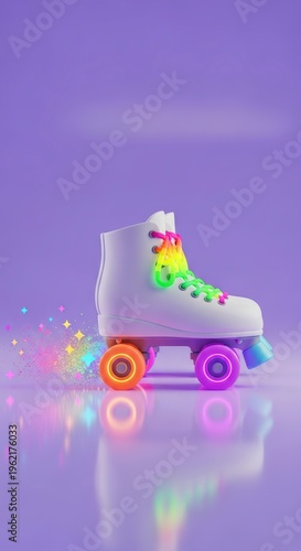 Vibrant roller skate with colorful wheels.