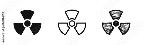 Radiation Hazard Symbol Icon Set - Nuclear Trefoil in Solid, Outline, and Sketch Styles