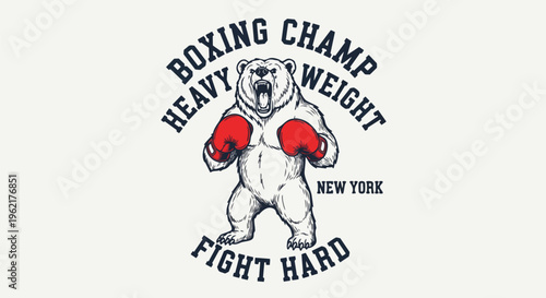 Vibrant Bear with Boxing Gloves against a white background, perfect for sports apparel, event promotion, and motivational posters.