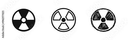 Circular Radiation Hazard Symbol Icon Set - Nuclear Trefoil in Solid, Outline, Sketch Styles