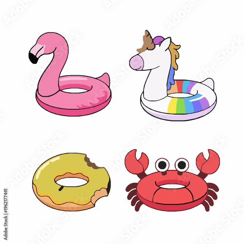 Colorful Inflatable Swimming Rings Set Cartoon Vector Illustration Isolated on White