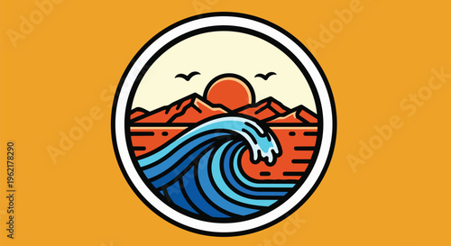 Vibrant Wave with Sunset against gradient background concept for travel branding, resort ads, and environmental campaigns.