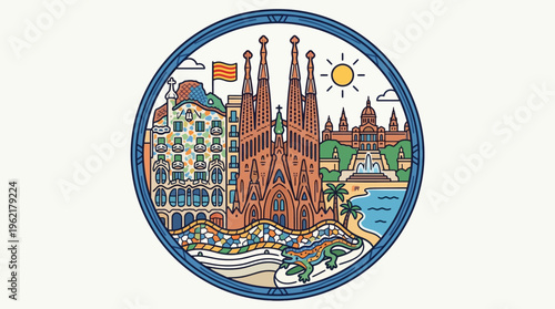 Barcelona Skyline Circle Design