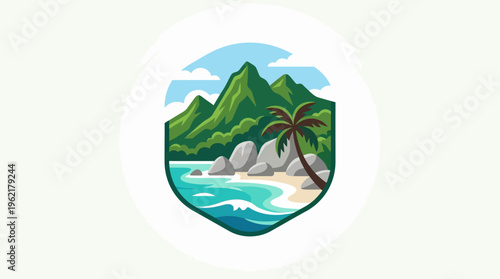 Scenic Tropical Landscape Emblem