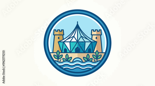 Geometric Emblem of a Townscape with Tent and Towers