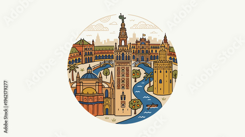 Seville Skyline Circular Illustration