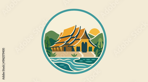 Thai Temple in a Circular Scenic Landscape