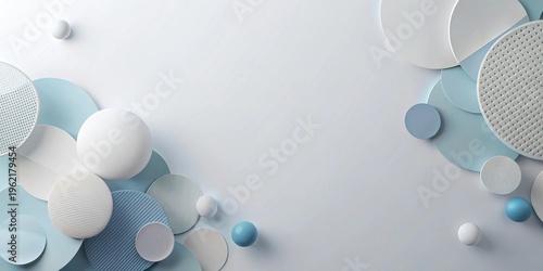 Abstract pastel blue and white sphere and circle composition on a light background