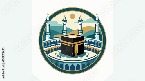 Geometric Icon of the Kaaba in Mecca During Hajj