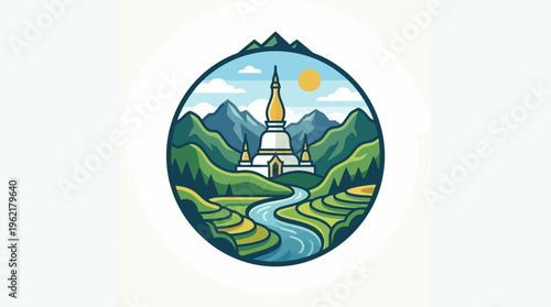 Scenic Landscape with Temple in a Circle