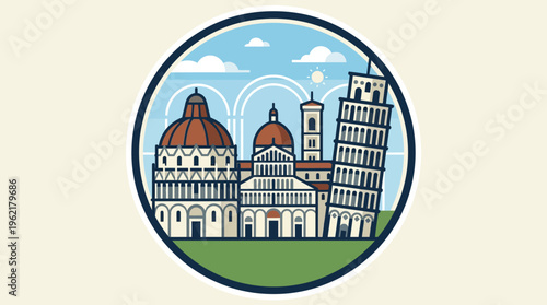 Italian Landmark Circle Badge Florence and Pisa