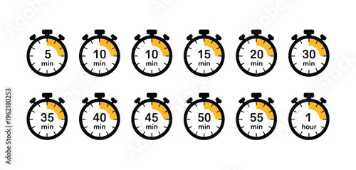 Ten Clock Illustrations Displaying Various Hour and Minute Intervals