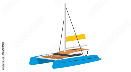 Stylized catamaran illustration isolated on a plain backdrop representing maritime transport