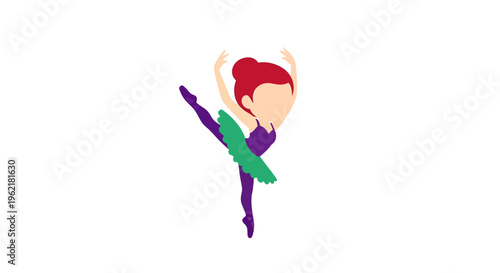 Stylized cartoon ballerina illustration gracefully poised on a white background