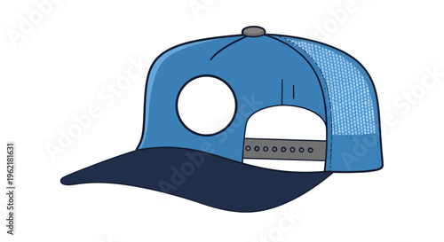 Stylized cartoon baseball cap illustration in vibrant blues for apparel design