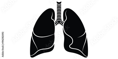 Stylized human lungs illustration, trachea anatomy, respiratory system artwork, medical diagram vector, black and white drawing, healthcare educational design