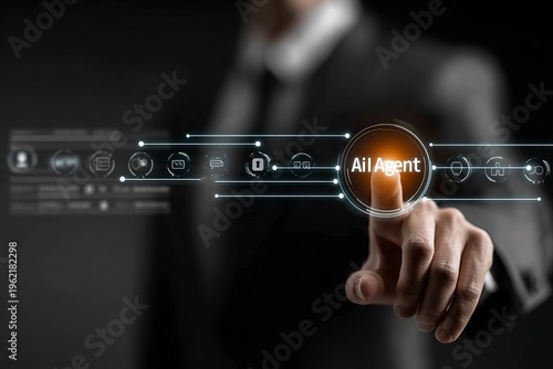 Artificial intelligence assistant concept with virtual interface and smart automation,Smart ai assistant technology with business user and virtual interface,Artificial intelligence assistant concept