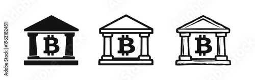 Bitcoin banking and cryptocurrency icons set. Digital finance and blockchain investment symbol.