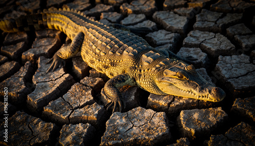 High-Resolution Texture Study of Crocodile Camouflaged into Cracked Earth