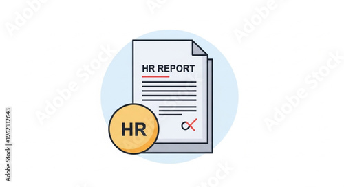 HR Report Document with Signature and HR Badge Icon Illustration.