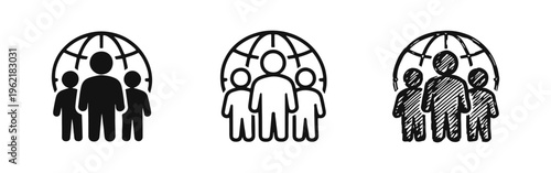 Global Community Icon Set - Worldwide People and International Teamwork Symbols