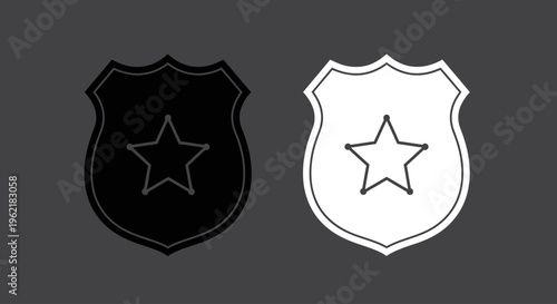 Police badge icon in black and white outline, symbolizing law enforcement and security services for protection and justice