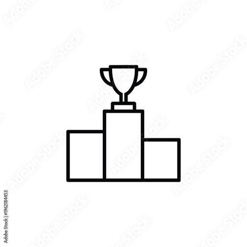 Black and white awards trophy on winners podium awards vector icon for victory and success