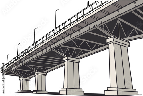 Modern Highway Bridge Infrastructure Scene. Long Highway Bridge Road Landscape. Urban Highway Bridge Transport View. Concrete Highway Bridge Engineering Concept. Scenic Highway Bridge Over Water.