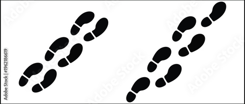 Footprints walking trail symbol silhouette style. Minimal navigation pictogram for hiking path, nature trail wayfinding and outdoor guidance. Symbolizing journey, direction, movement and exploration