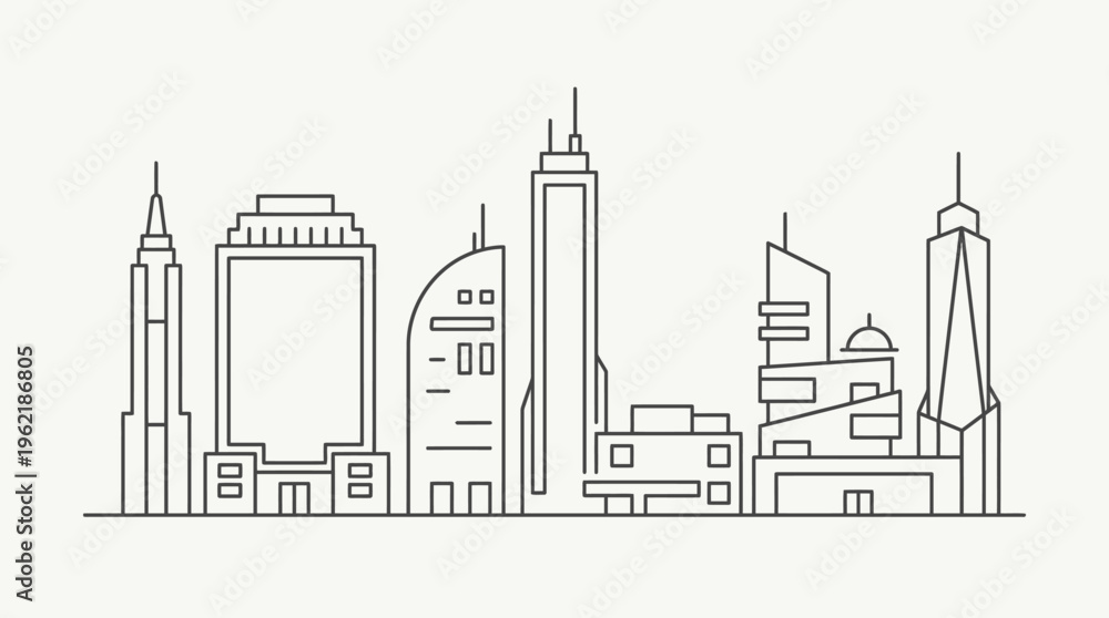 Fototapeta premium Minimalist City Skyline Vector Illustration with Modern Buildings in Bright Studio