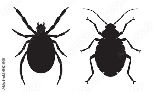 Insect silhouettes isolated on white background pest control symbols bug and spider icons vector illustration.