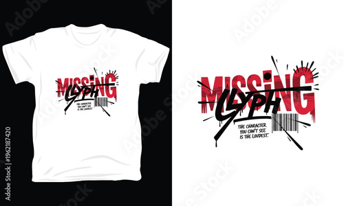Missing glyph vector illustration with spray paint and barcode for t-shirt design.