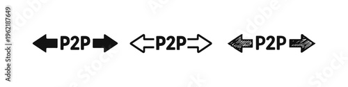 P2P Peer-to-Peer Network Arrows Icon Set. Two-Way Connection and Data Transfer Symbol Collection.