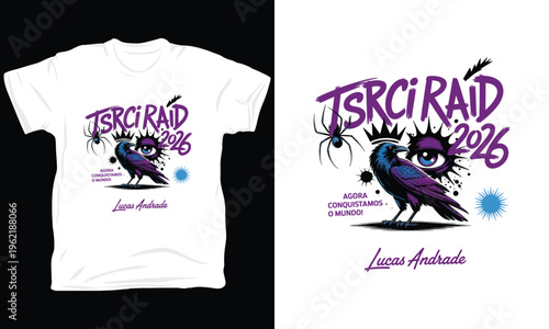 Tsrci raid 2026 raven bird illustration with spider and eye graphic vector.