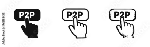 P2P Peer-to-Peer Rectangular Button Click Icon Set. User Interface Network Interaction Symbol.