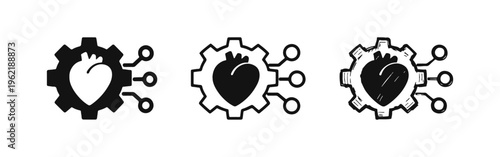 Digital Heart Health and Bioengineering Icon Set. Medical Technology and IoT Connected Organ Symbol.
