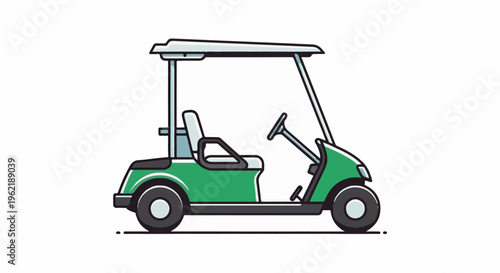 A flat illustration of a green two-seater golf cart with a canopy