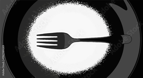 A fork rests on a plate with a granulated texture
