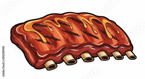 A full rack of ribs, glazed with a golden sauce, grilled to perfection