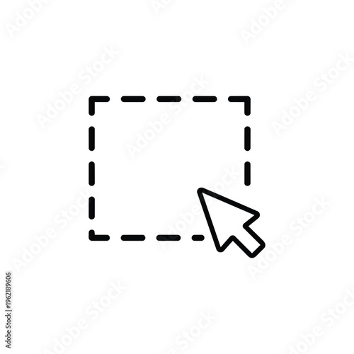 Pointer and cursor selection icon black and white vector pointer and cursor click on dashed square frame minimal line art