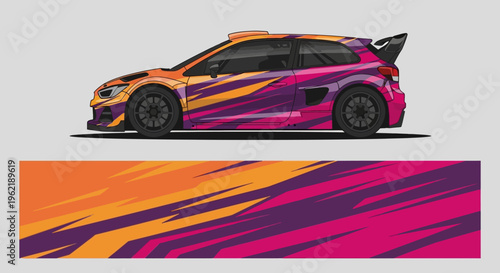 Vibrant Colorful High-Performance Sports Car with Dynamic Wrap Artwork.
