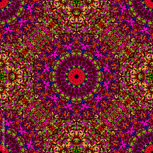 Colorful oriental abstract kaleidoscope mandala ornament pattern - seamless multicolored bohemian vector background