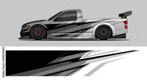 Stylized sports car side profile with graphic swooshes and dynamic lines.