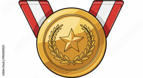 A golden award medal with a star and laurel wreath on a ribbon