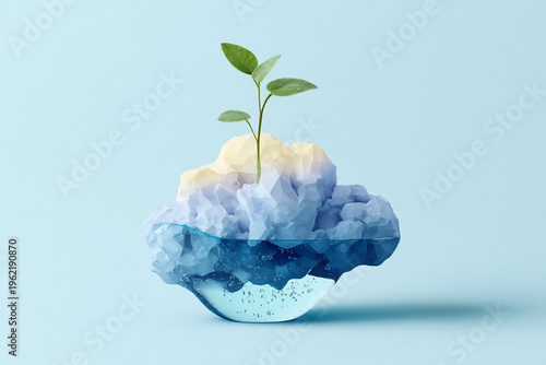 Sustainability concept with plant growing from abstract cloud form