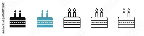 Cake birthday icon set. Happy anniversary cake vector icon for UI designs. Thin line customizable illustration. Contour symbol. Vector isolated outline drawing. Editable stroke