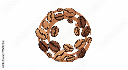 A circular arrangement of coffee beans on a white background